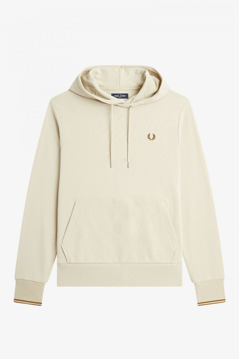 Fred Perry Tipped Hooded Men's Sweatshirts Oatmeal | ISZAQ0972