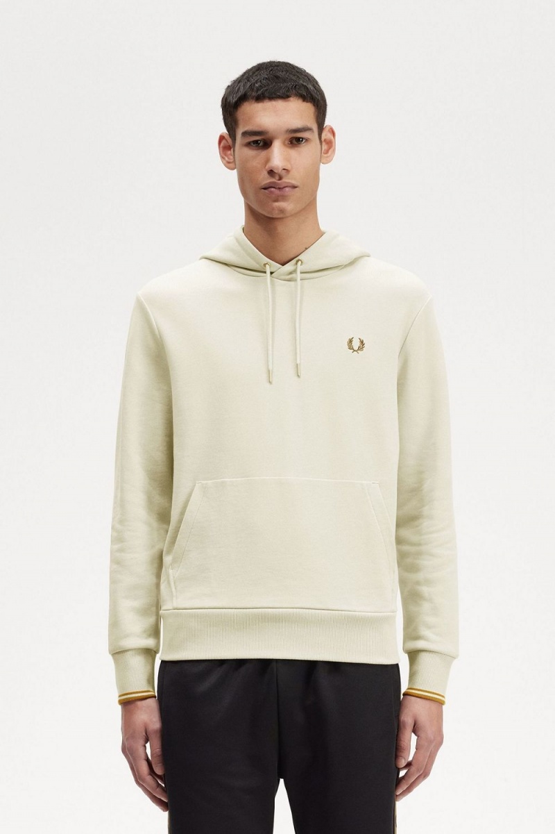 Fred Perry Tipped Hooded Men\'s Sweatshirts Oatmeal | ISZAQ0972