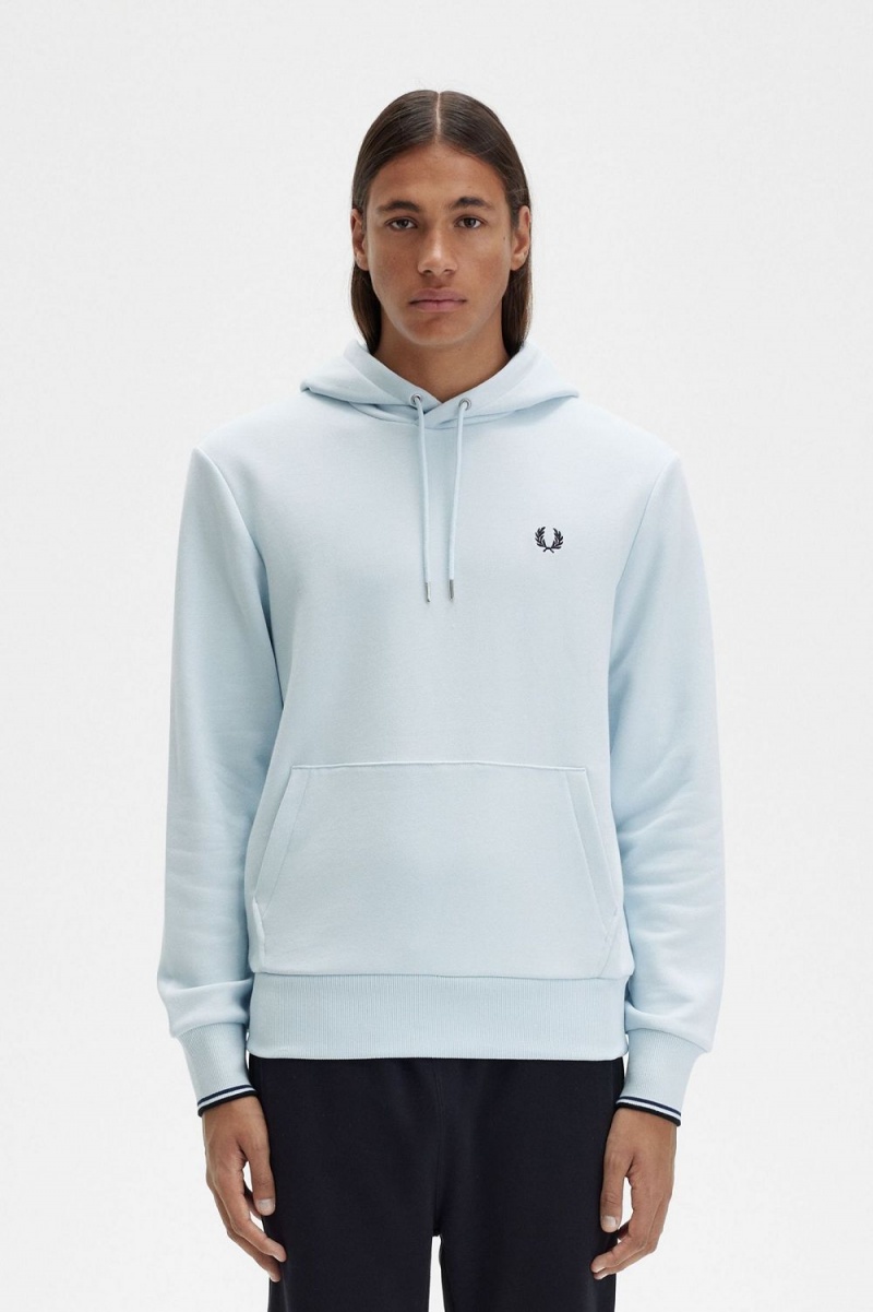 Fred Perry Tipped Hooded Men\'s Sweatshirts Light Aqua | SXKBP4163