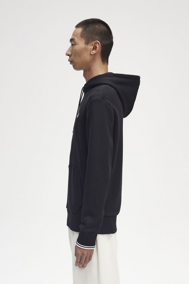 Fred Perry Tipped Hooded Men's Sweatshirts Black | FUMTV7905