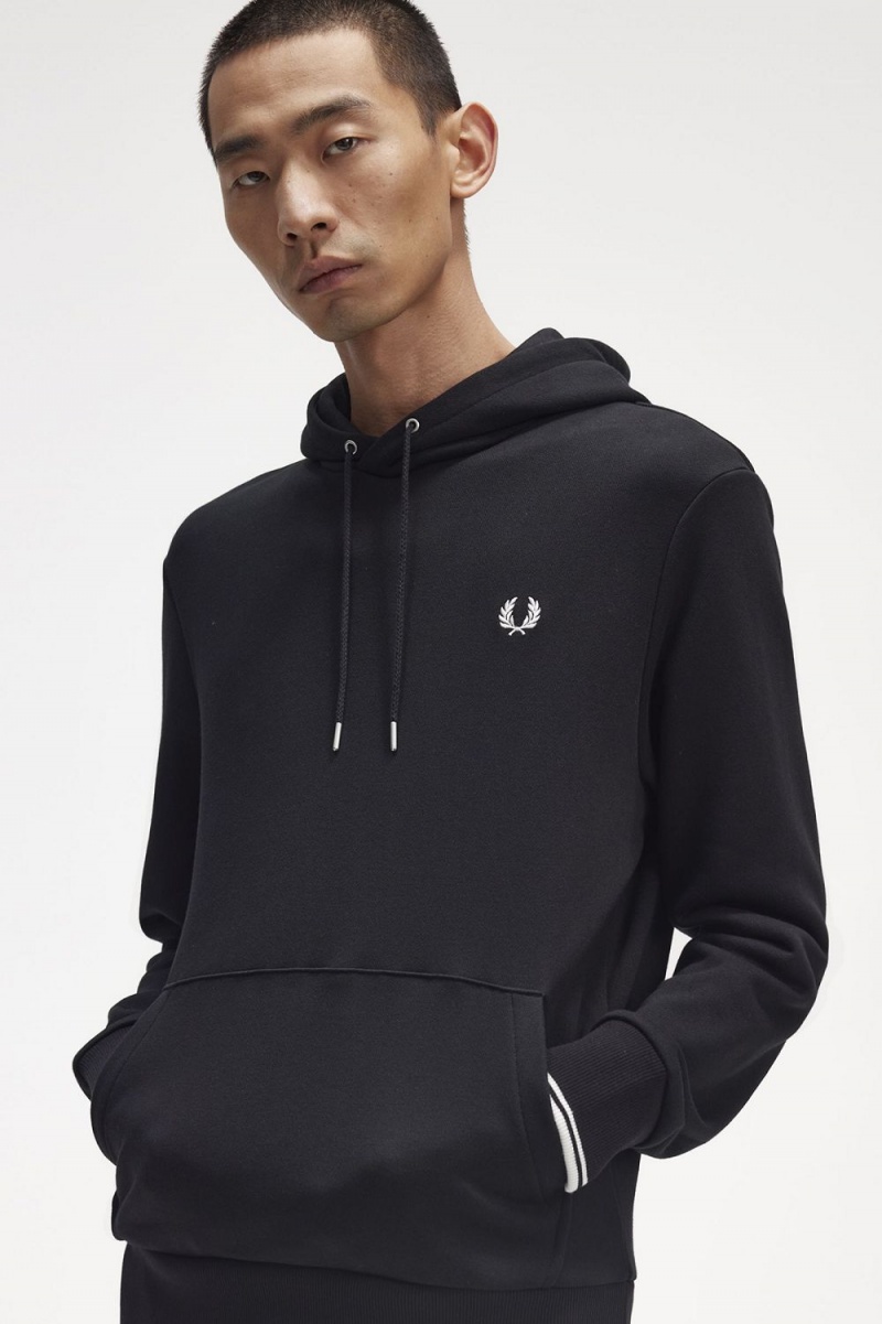 Fred Perry Tipped Hooded Men's Sweatshirts Black | FUMTV7905