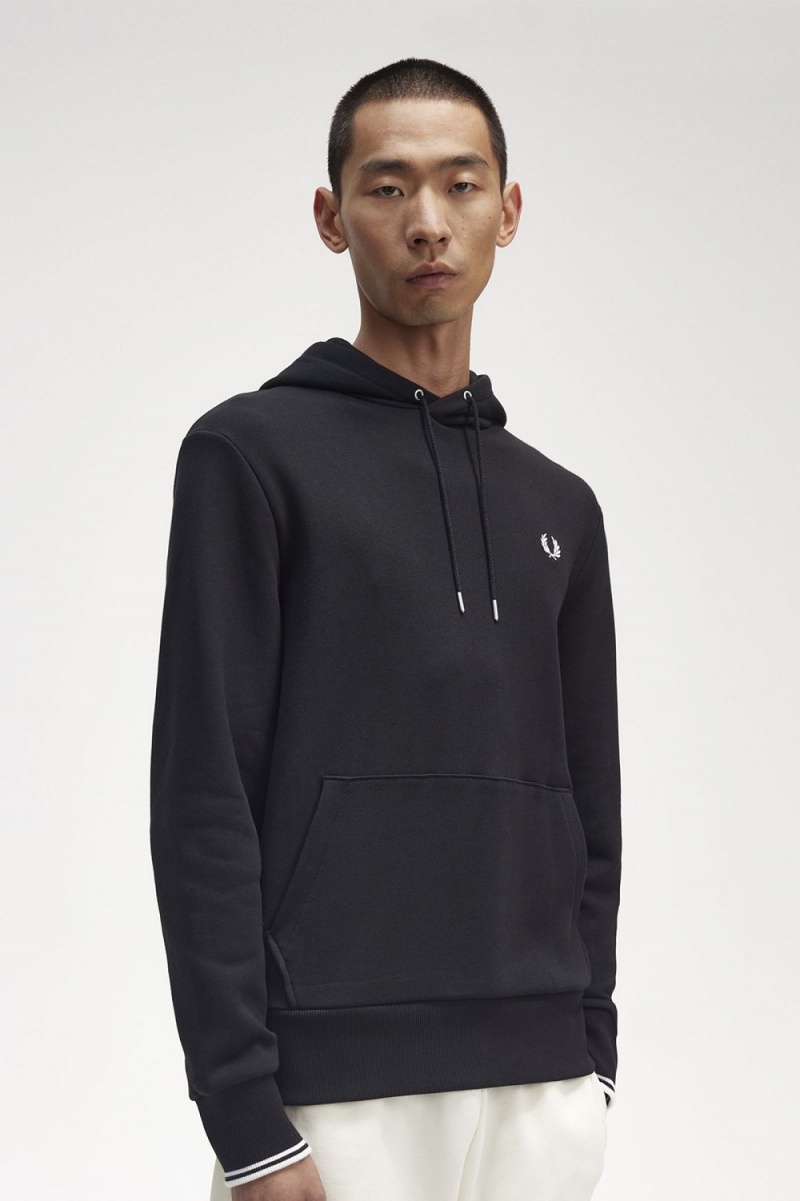 Fred Perry Tipped Hooded Men's Sweatshirts Black | FUMTV7905