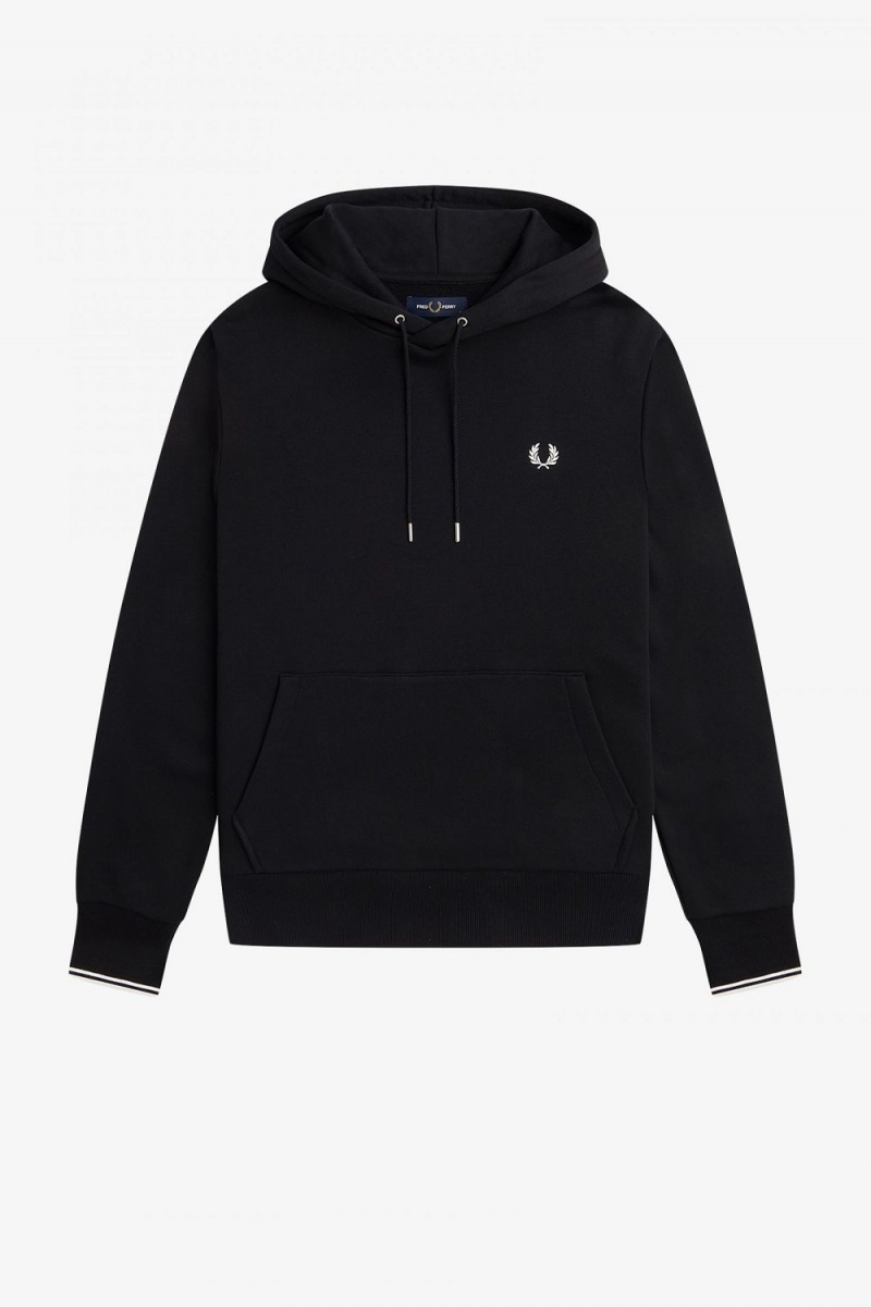 Fred Perry Tipped Hooded Men's Sweatshirts Black | FUMTV7905