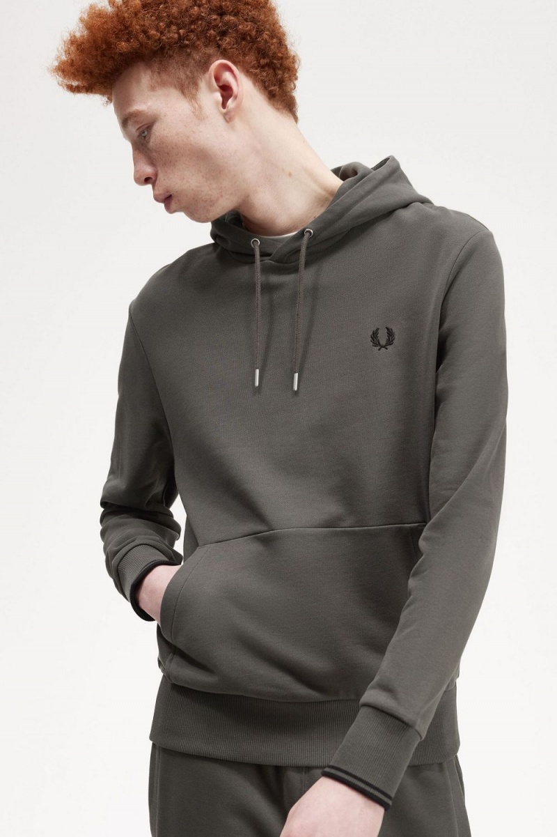 Fred Perry Tipped Hooded Men's Sweatshirts Field Green | PUORJ4072