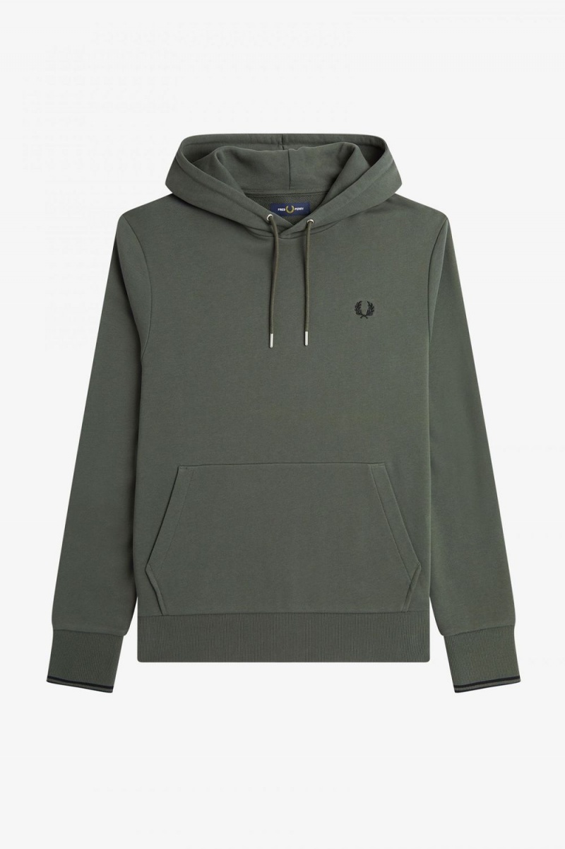 Fred Perry Tipped Hooded Men's Sweatshirts Field Green | PUORJ4072