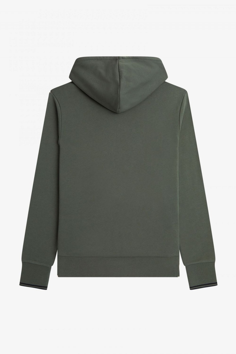 Fred Perry Tipped Hooded Men's Sweatshirts Field Green | PUORJ4072