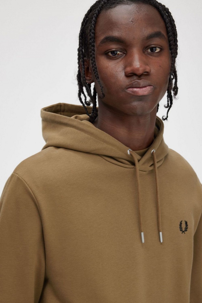 Fred Perry Tipped Hooded Men's Sweatshirts Brown Burnt Tobacco | IEYLZ6401