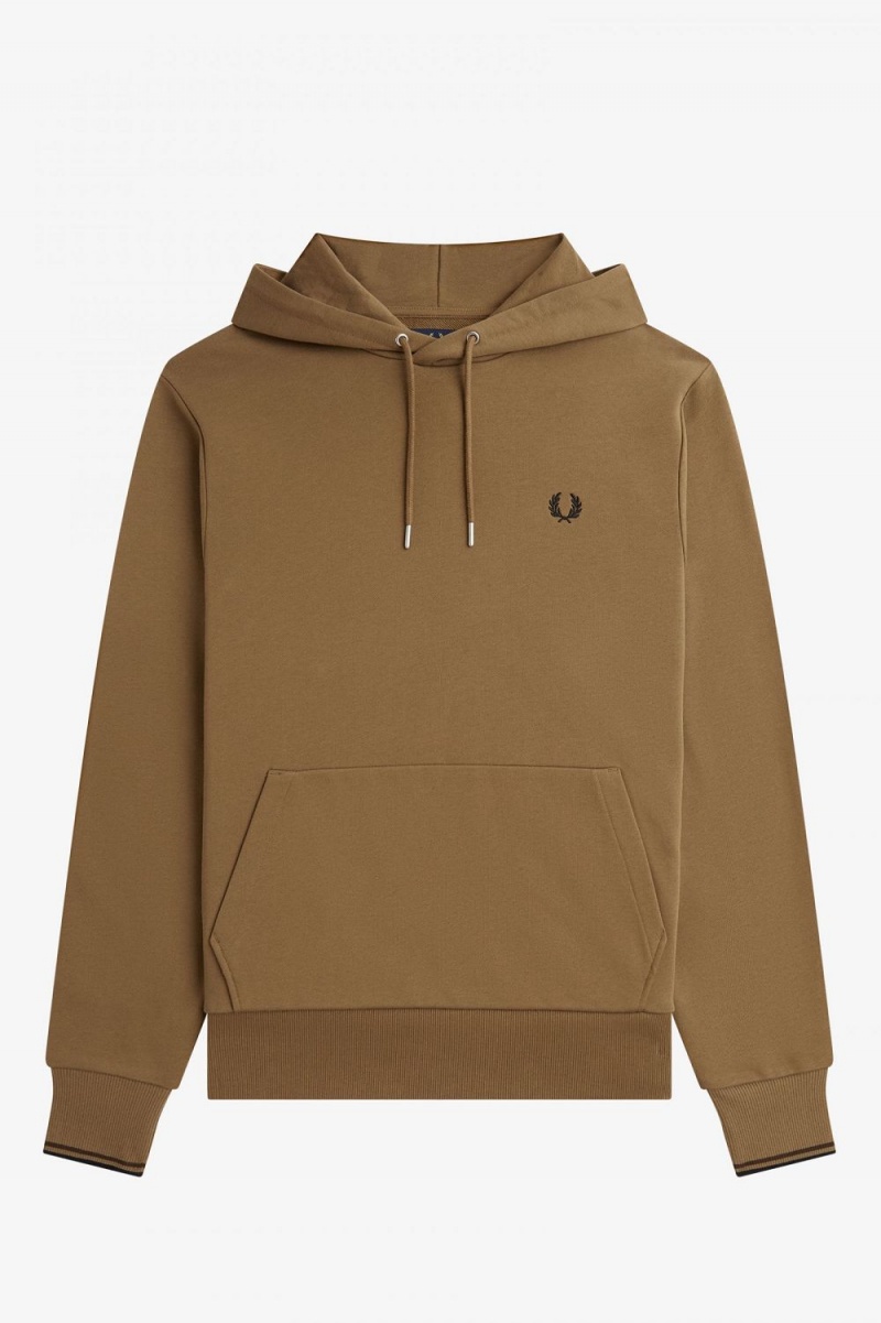 Fred Perry Tipped Hooded Men's Sweatshirts Brown Burnt Tobacco | IEYLZ6401