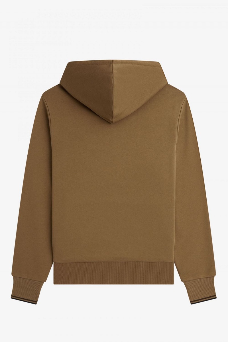 Fred Perry Tipped Hooded Men's Sweatshirts Brown Burnt Tobacco | IEYLZ6401