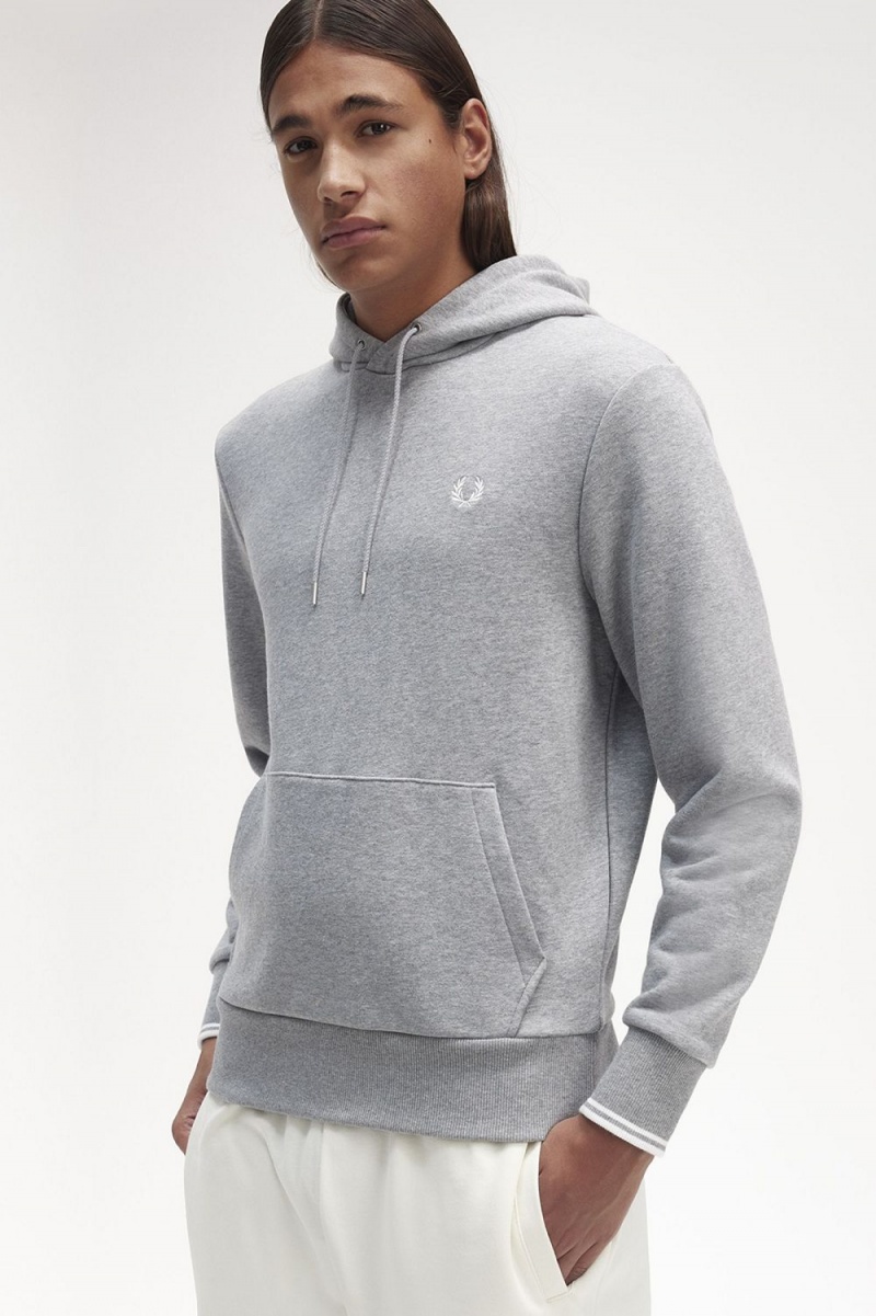 Fred Perry Tipped Hooded Men's Sweatshirts Grey | WZQJG6134