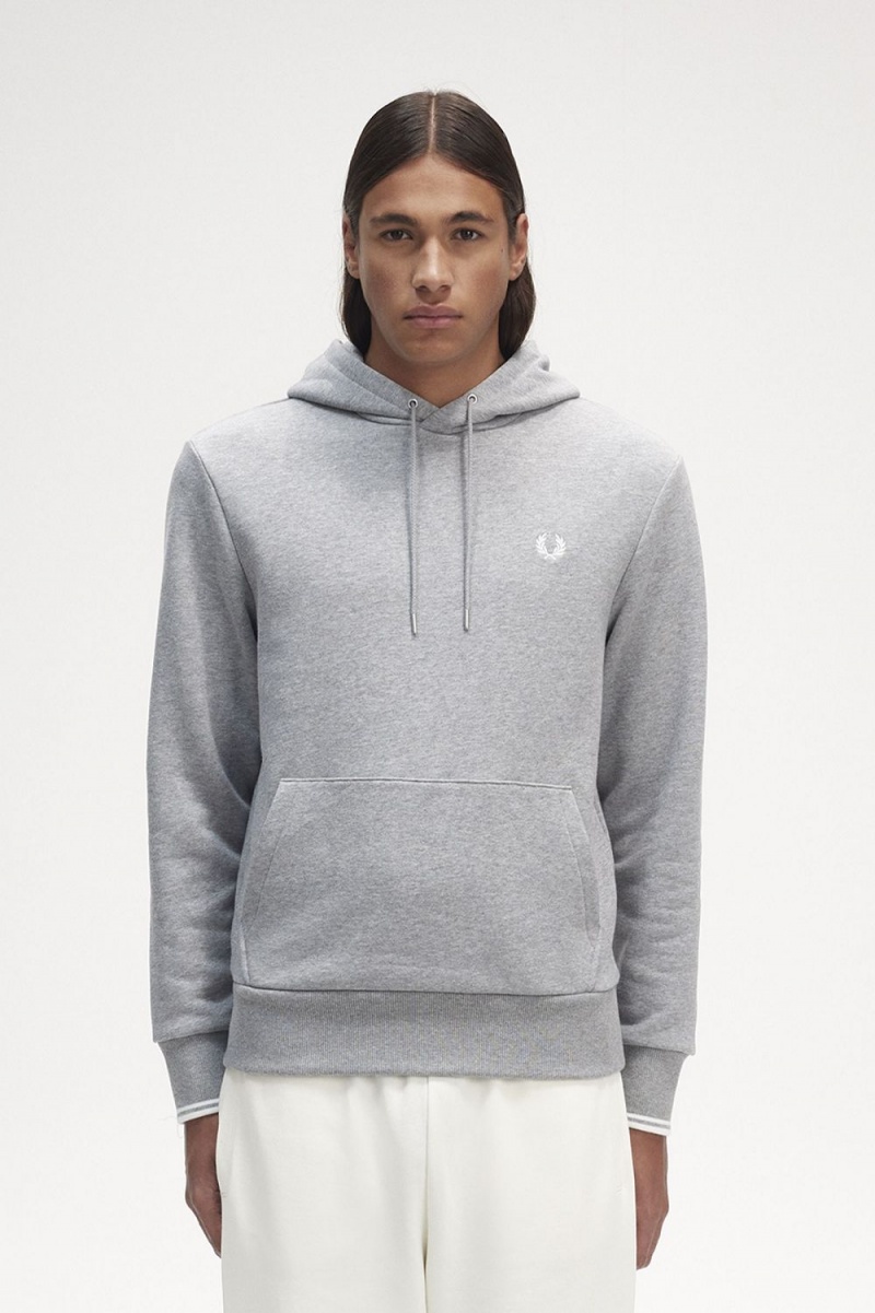 Fred Perry Tipped Hooded Men\'s Sweatshirts Grey | WZQJG6134