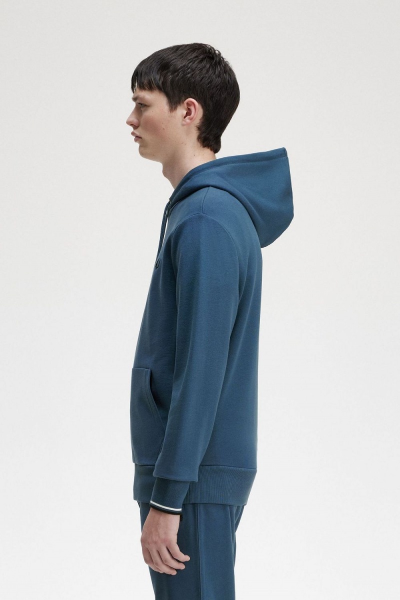 Fred Perry Tipped Hooded Men's Sweatshirts Midnight Blue | ETNIL5280