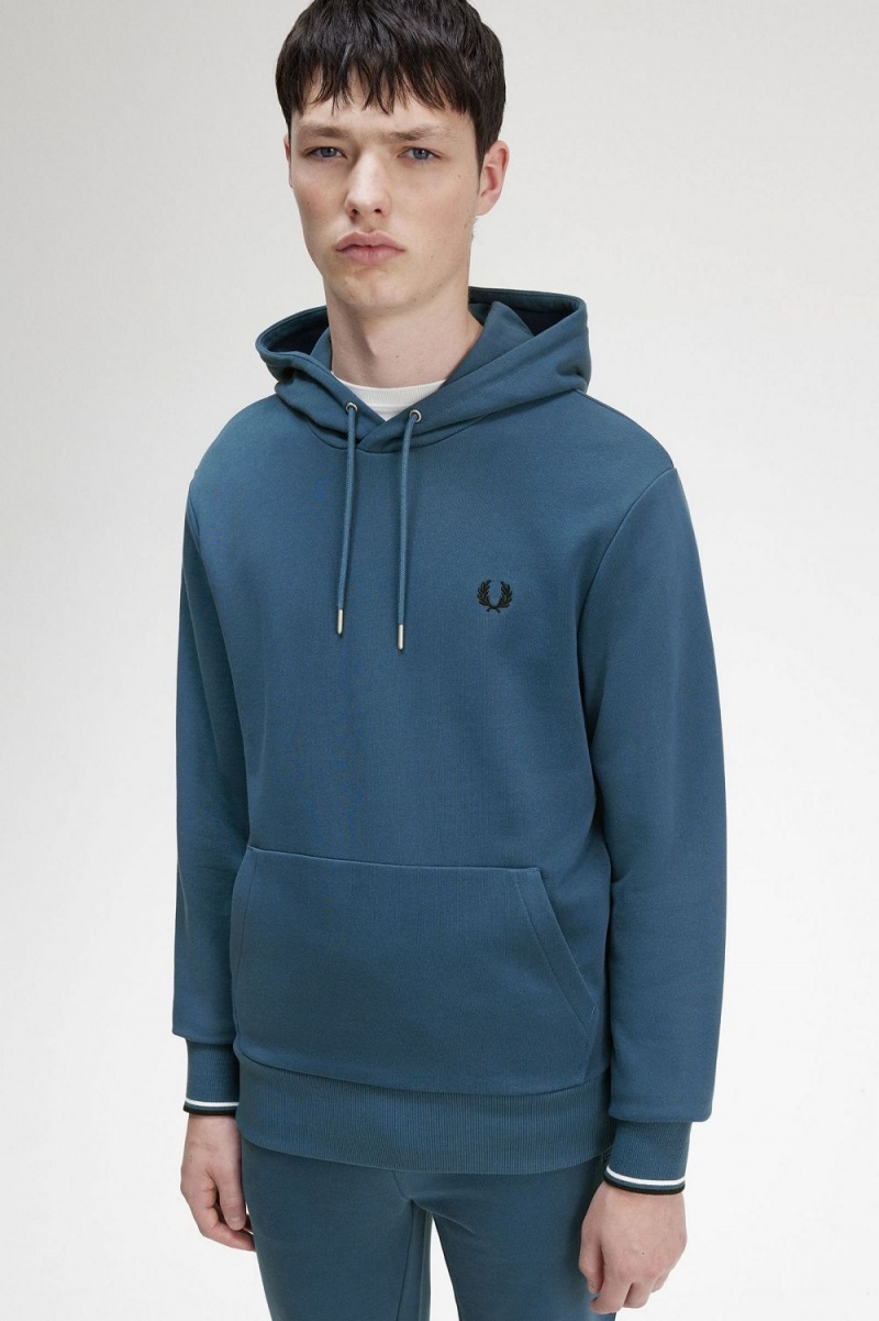 Fred Perry Tipped Hooded Men's Sweatshirts Midnight Blue | ETNIL5280