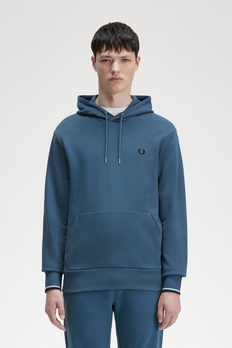 Fred Perry Tipped Hooded Men\'s Sweatshirts Midnight Blue | ETNIL5280