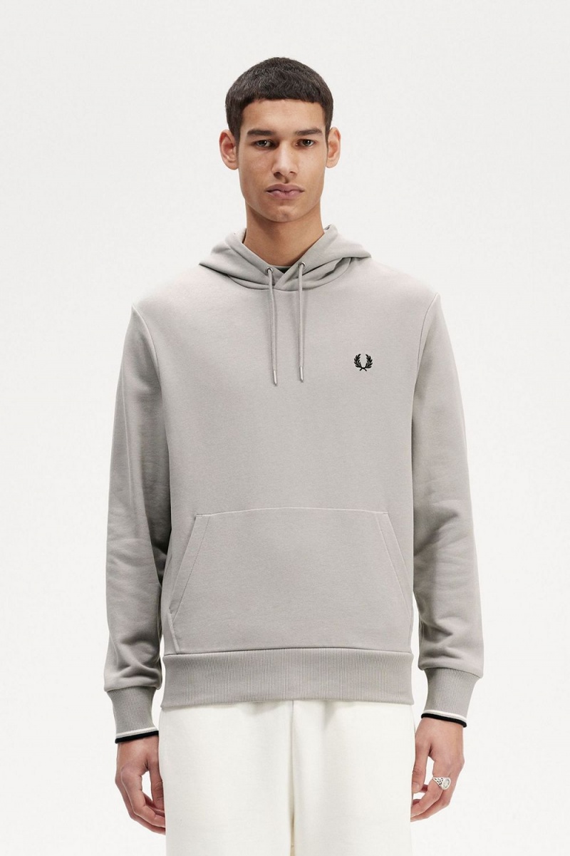 Fred Perry Tipped Hooded Men\'s Sweatshirts Grey | SDYNO8724