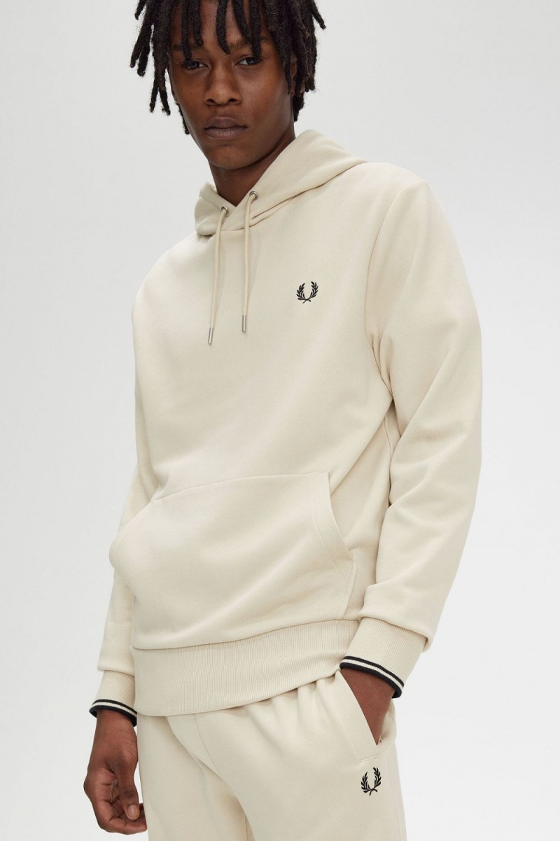 Fred Perry Tipped Hooded Men's Sweatshirts Oatmeal Black | AMIUD6480