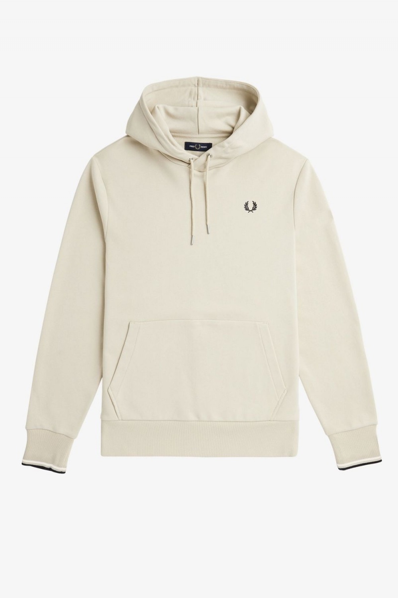 Fred Perry Tipped Hooded Men's Sweatshirts Oatmeal Black | AMIUD6480