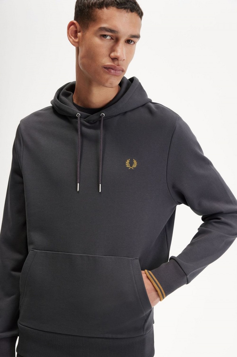 Fred Perry Tipped Hooded Men's Sweatshirts Anchor Grey Dark Coffee | REAKF1563