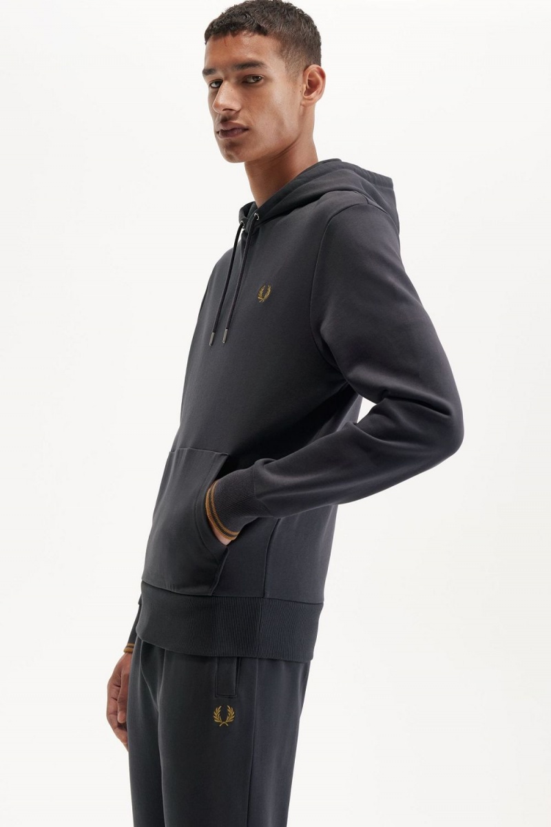 Fred Perry Tipped Hooded Men's Sweatshirts Anchor Grey Dark Coffee | REAKF1563