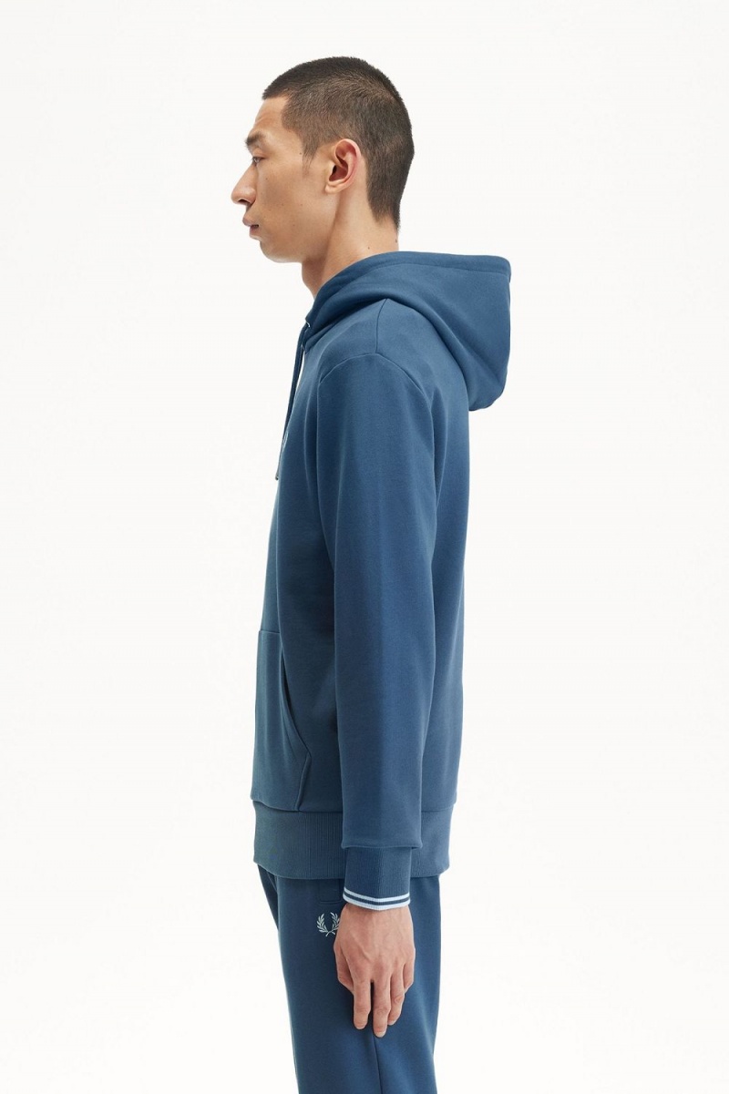 Fred Perry Tipped Hooded Men's Sweatshirts Midnight Blue Light Aqua | CMZLW3482