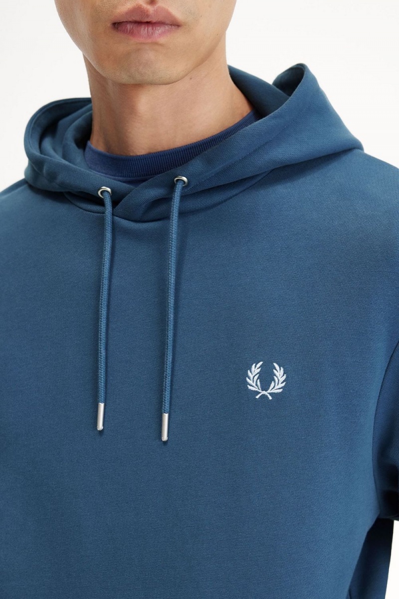 Fred Perry Tipped Hooded Men's Sweatshirts Midnight Blue Light Aqua | CMZLW3482