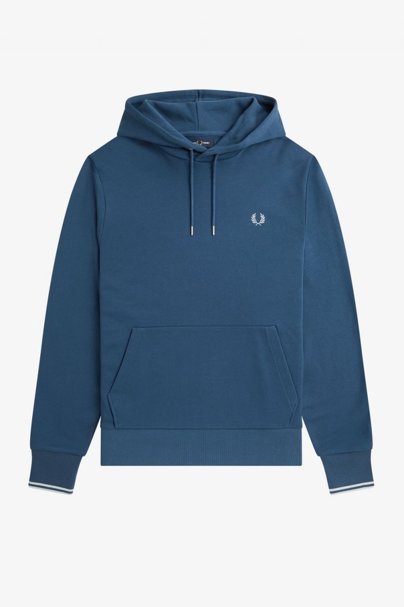 Fred Perry Tipped Hooded Men's Sweatshirts Midnight Blue Light Aqua | CMZLW3482