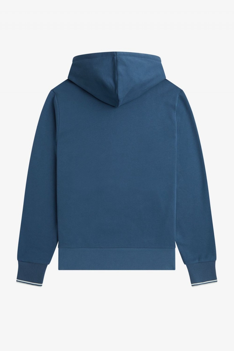 Fred Perry Tipped Hooded Men's Sweatshirts Midnight Blue Light Aqua | CMZLW3482