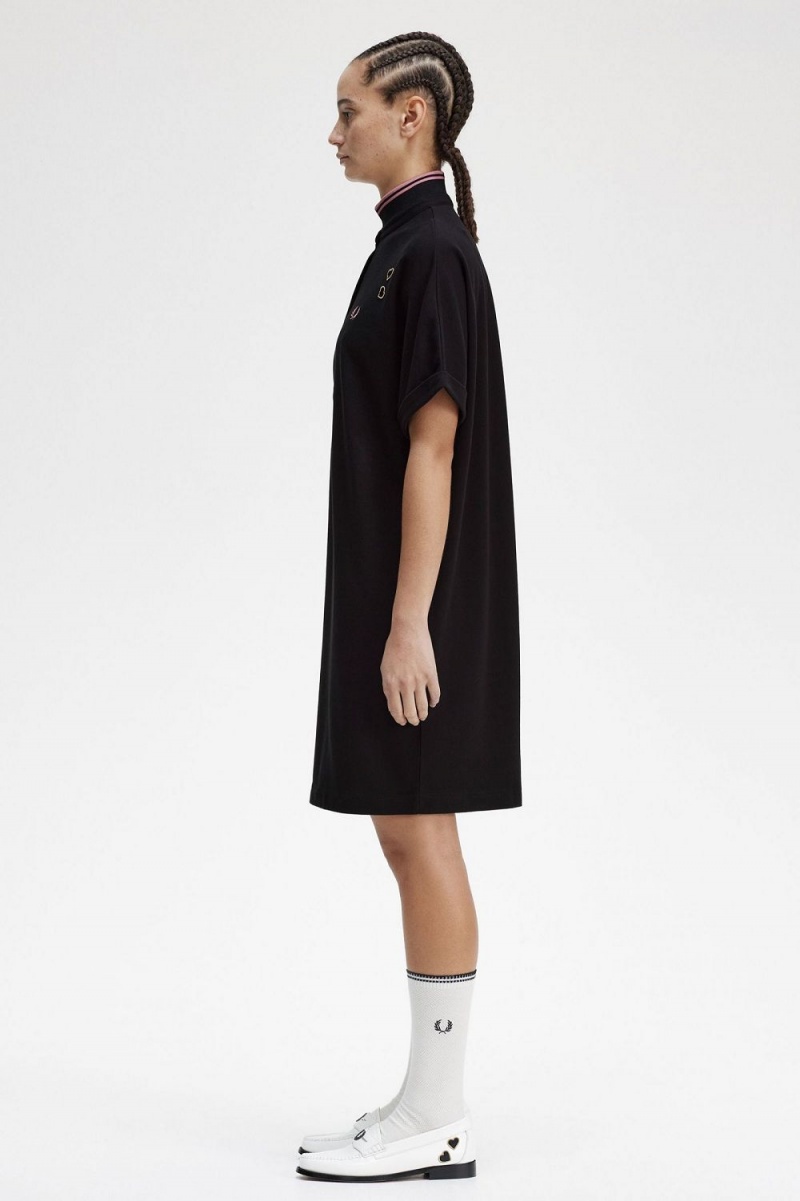 Fred Perry Tipped Piqué Shirt Women's Dress Black | JDGWF1382