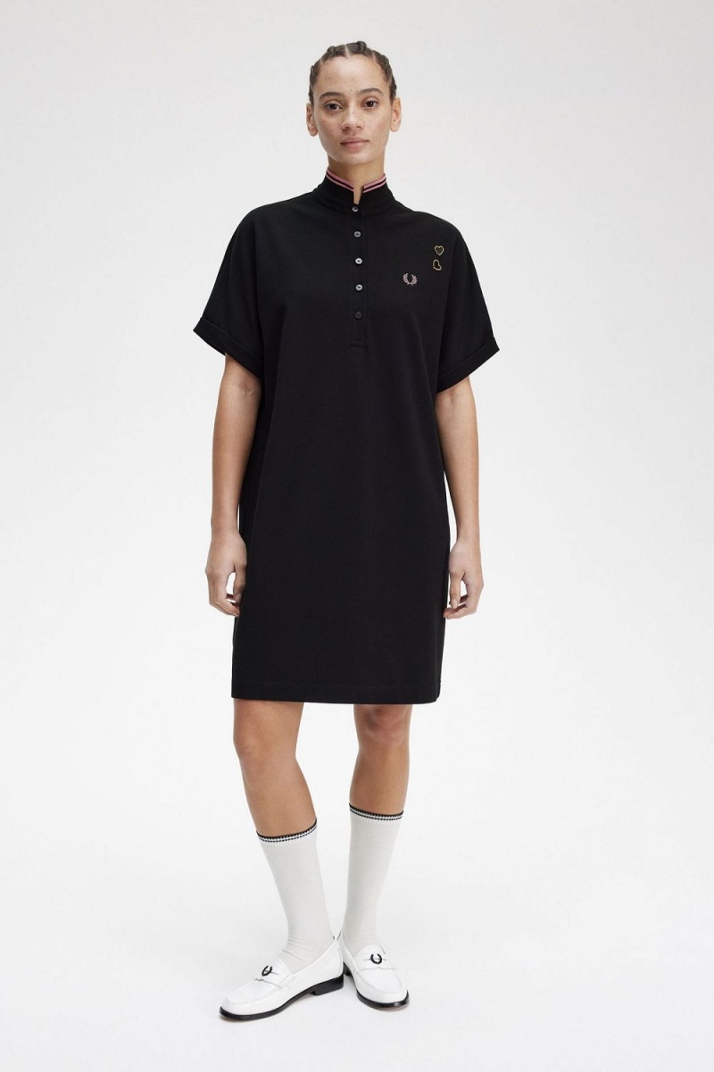 Fred Perry Tipped Piqué Shirt Women's Dress Black | JDGWF1382