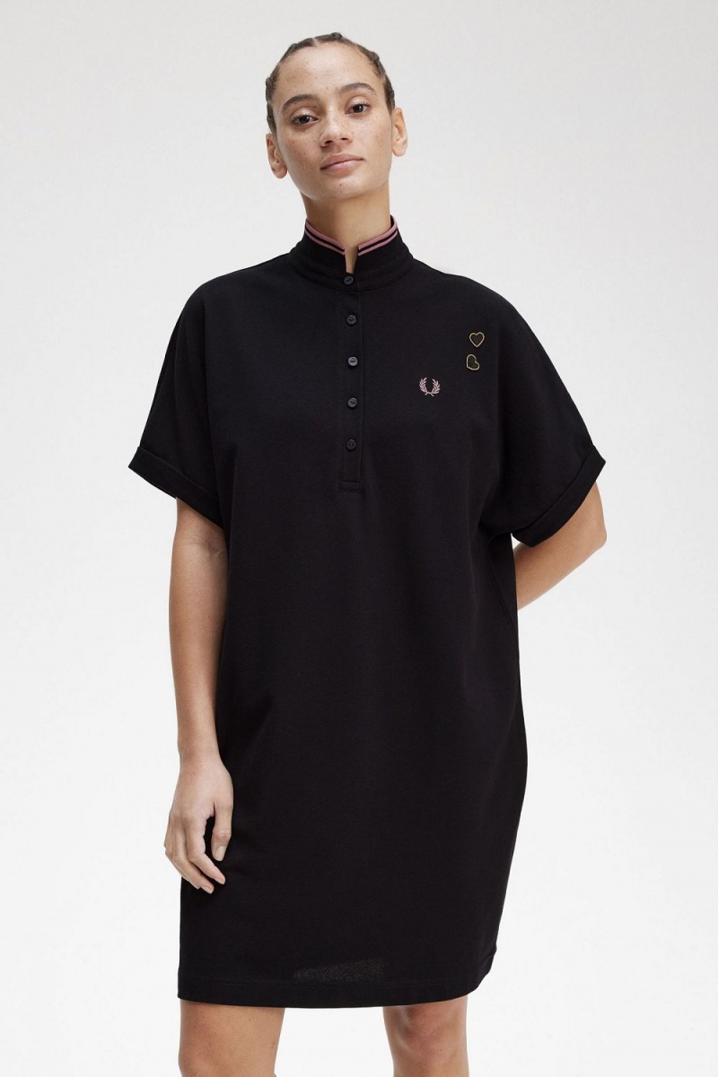 Fred Perry Tipped Piqué Shirt Women's Dress Black | JDGWF1382