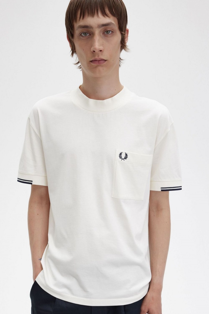 Fred Perry Tipped Sleeve Men's T-Shirt Beige | IOTWD3475