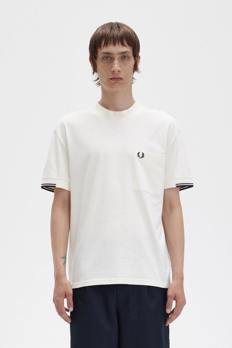 Fred Perry Tipped Sleeve Men\'s T-Shirt Beige | IOTWD3475