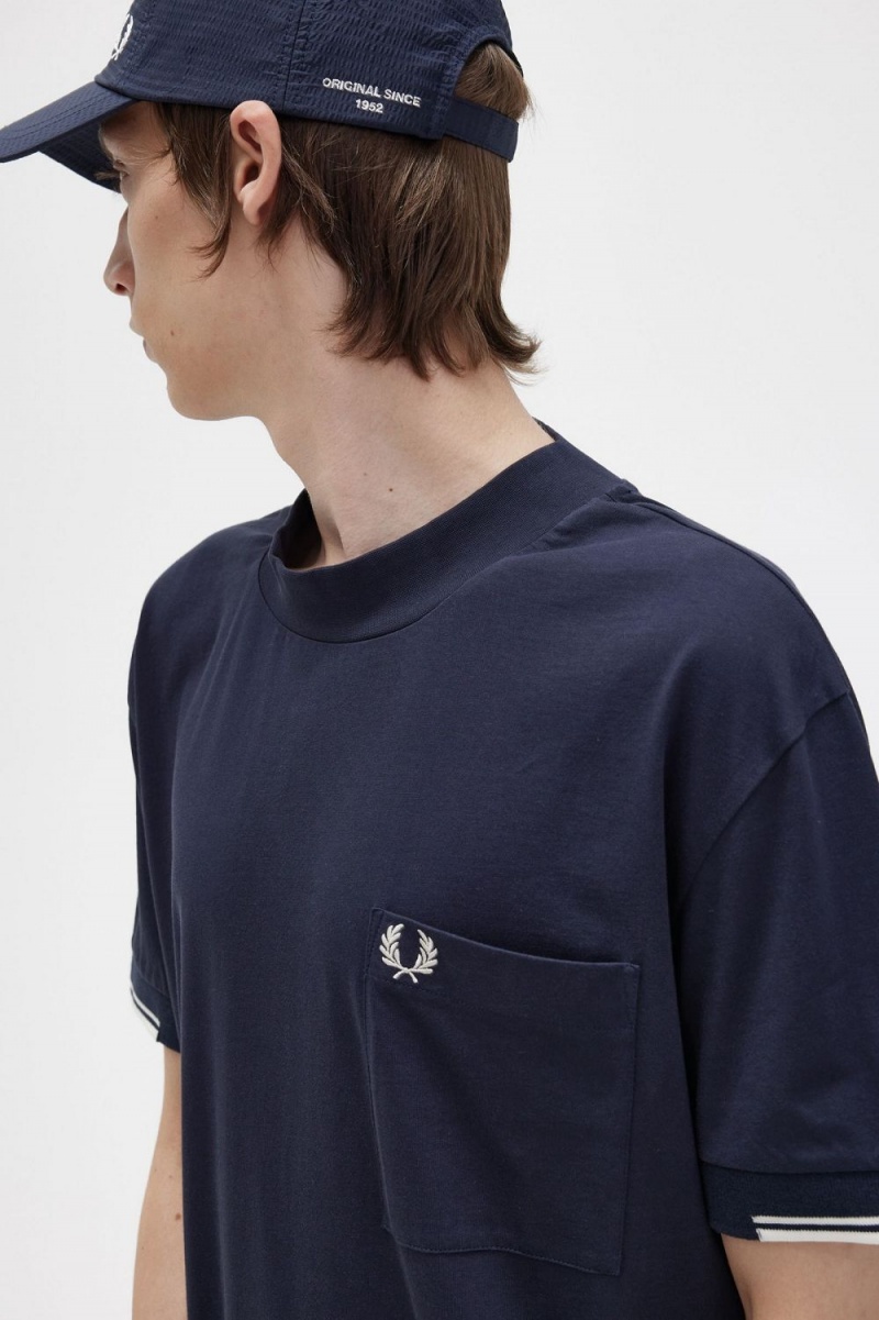 Fred Perry Tipped Sleeve Men's T-Shirt Navy | LYERP5678