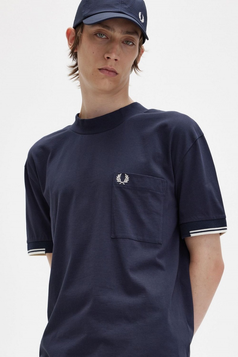 Fred Perry Tipped Sleeve Men's T-Shirt Navy | LYERP5678