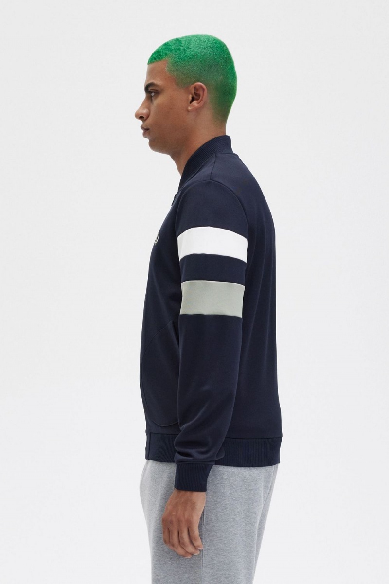 Fred Perry Tipped Sleeve Men's Track Jackets Navy | AKOPC1758