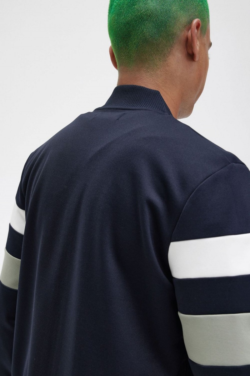 Fred Perry Tipped Sleeve Men's Track Jackets Navy | AKOPC1758