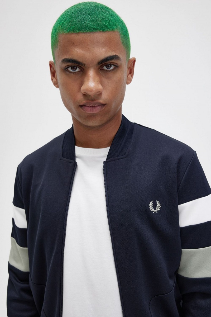 Fred Perry Tipped Sleeve Men's Track Jackets Navy | AKOPC1758