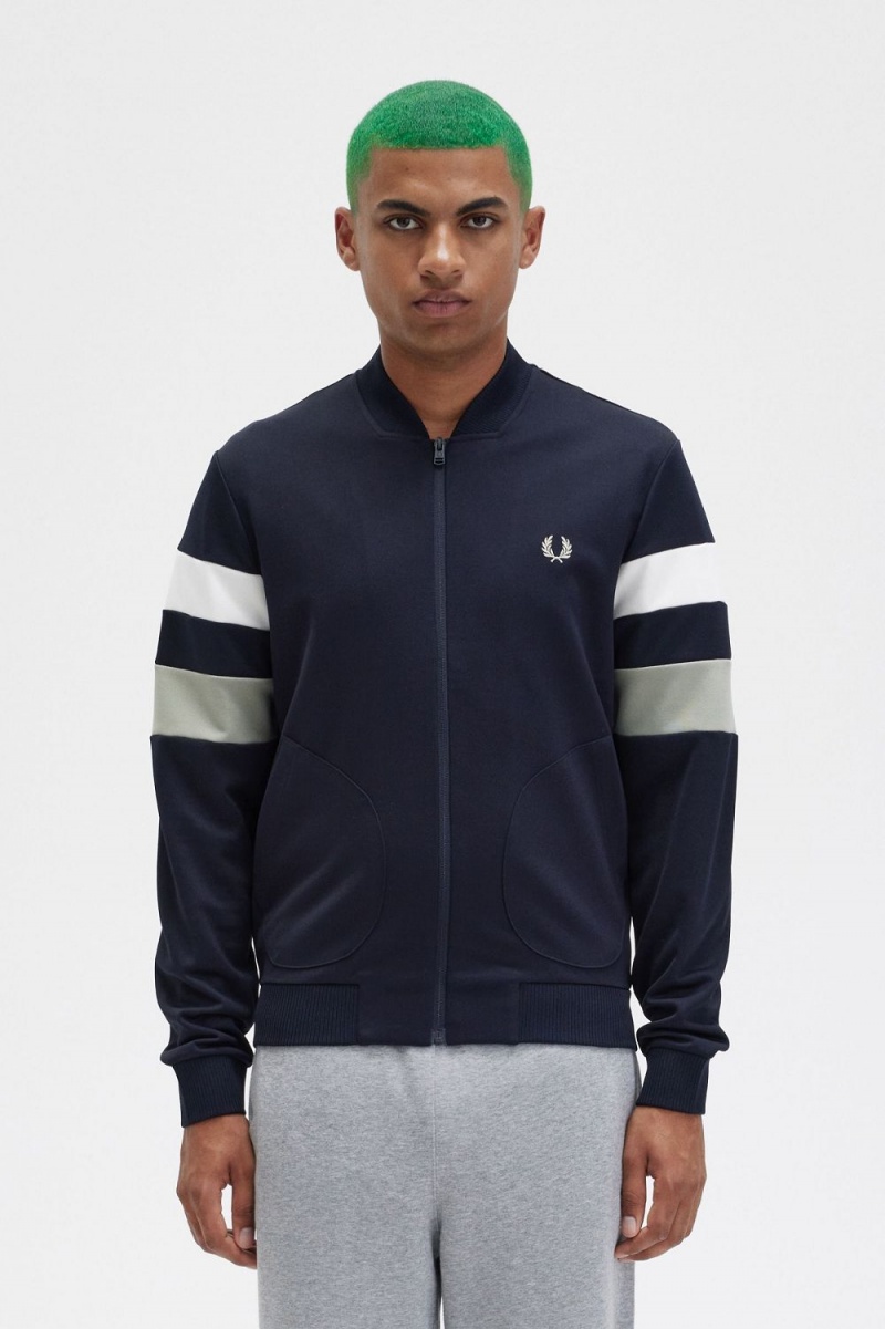 Fred Perry Tipped Sleeve Men\'s Track Jackets Navy | AKOPC1758