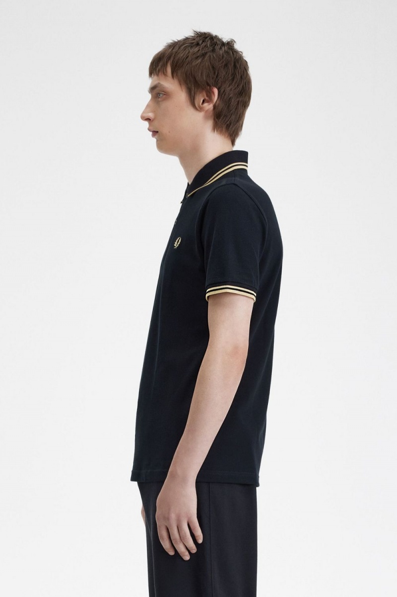 Fred Perry Tokyo M12 Men's Polo Shirt Black Champagne | JEGLQ1950