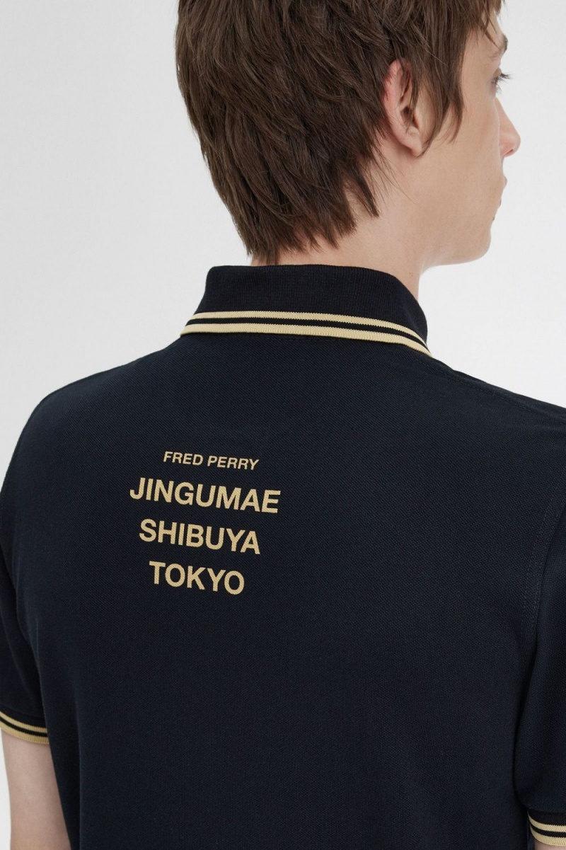 Fred Perry Tokyo M12 Men's Polo Shirt Black Champagne | JEGLQ1950