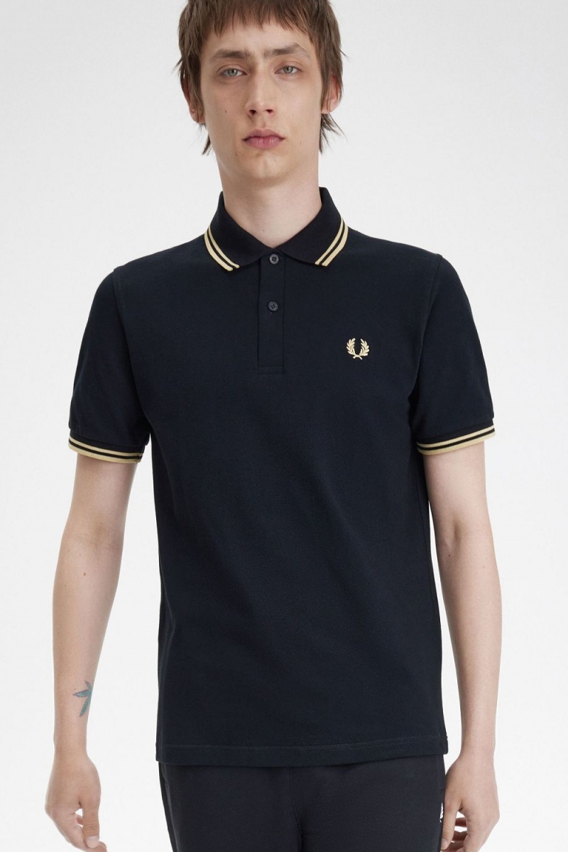 Fred Perry Tokyo M12 Men's Polo Shirt Black Champagne | JEGLQ1950