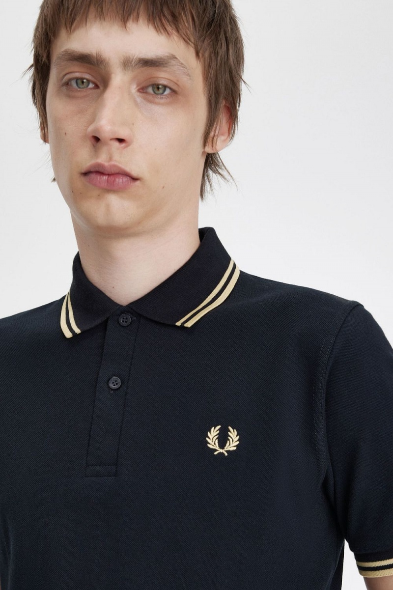 Fred Perry Tokyo M12 Men's Polo Shirt Black Champagne | JEGLQ1950