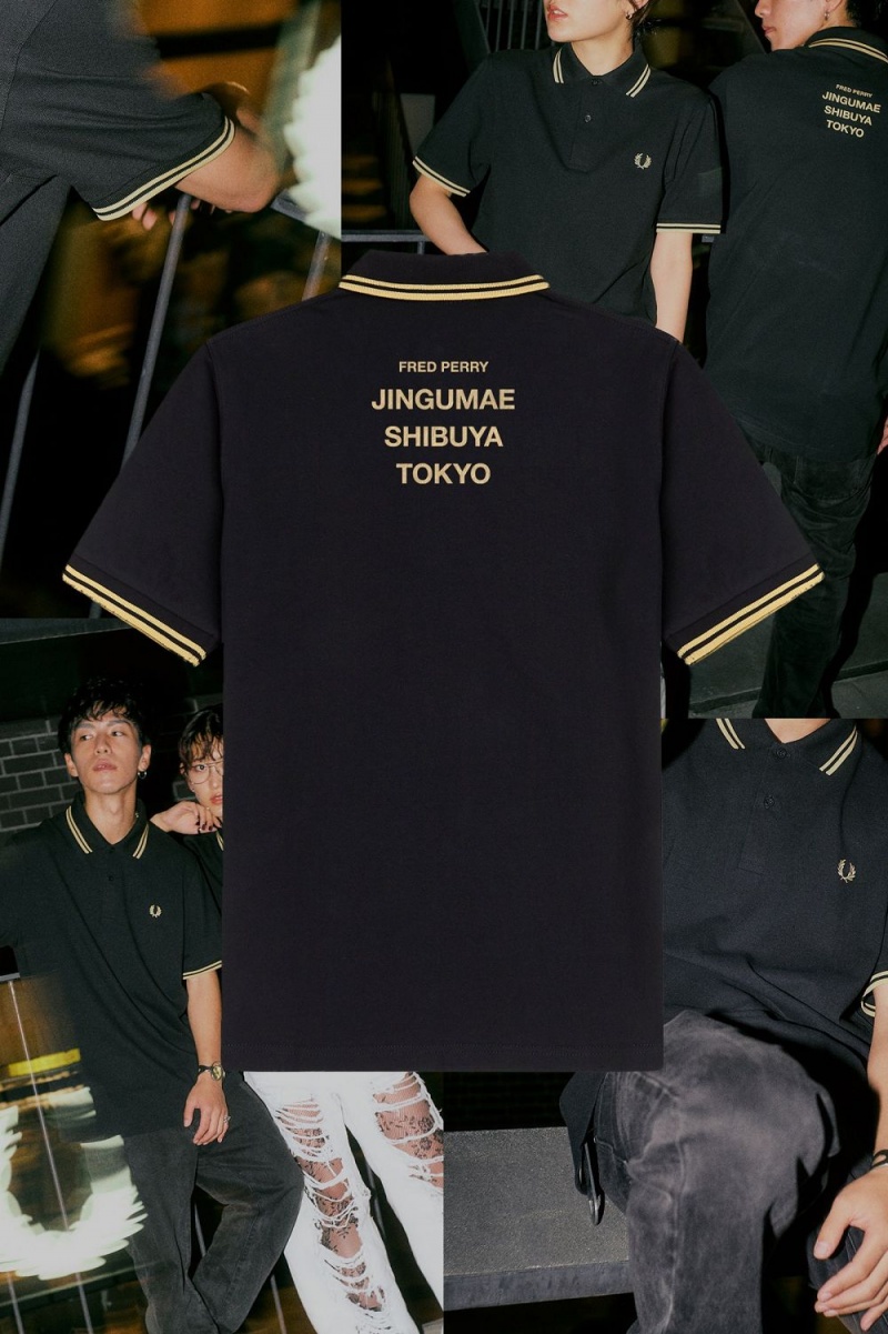 Fred Perry Tokyo M12 Men's Polo Shirt Black Champagne | JEGLQ1950