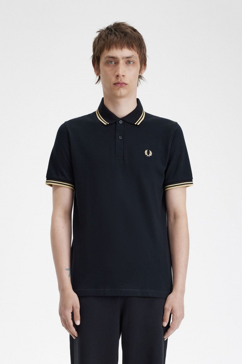 Fred Perry Tokyo M12 Men\'s Polo Shirt Black Champagne | JEGLQ1950