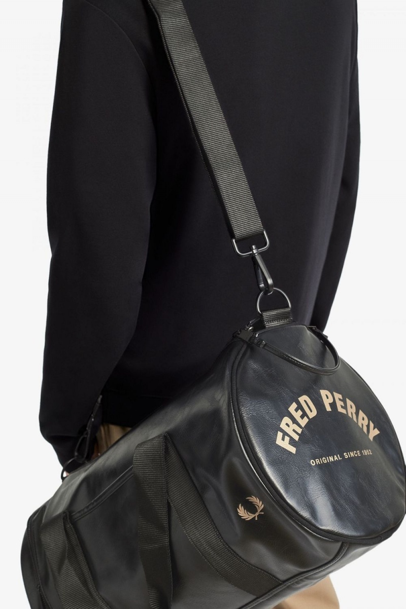 Fred Perry Tonal PU Barrel Women's Bags Black | TAMYL0643