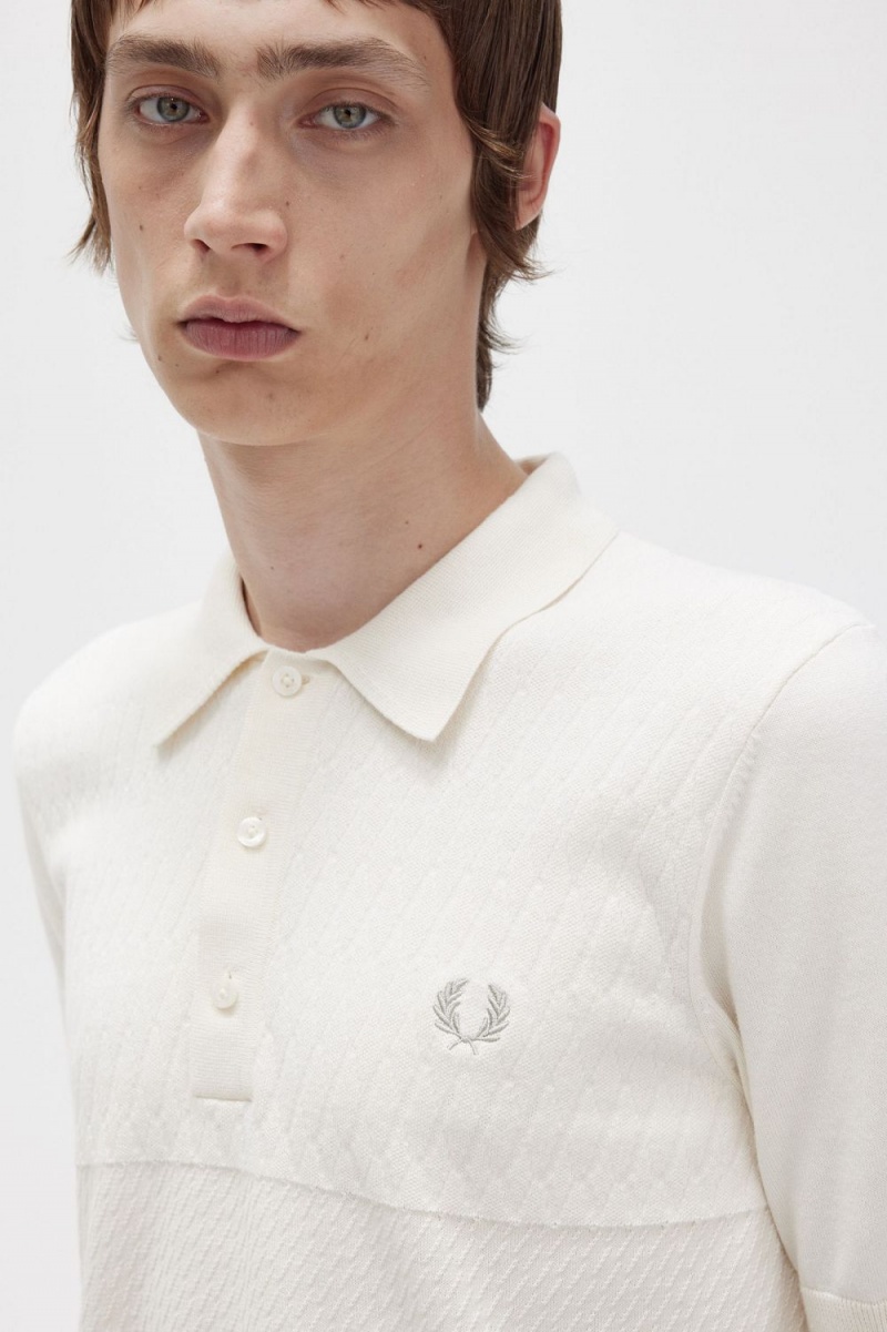 Fred Perry Tonal Panel Knitted Men's Shirt Beige | HNZDQ3715