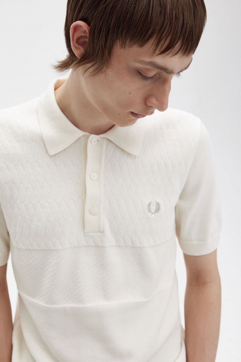 Fred Perry Tonal Panel Knitted Men's Shirt Beige | HNZDQ3715