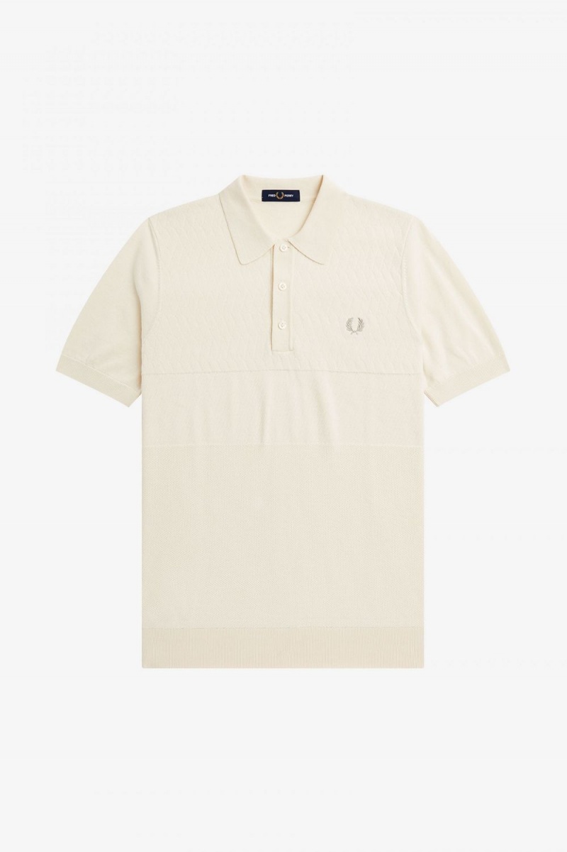 Fred Perry Tonal Panel Knitted Men's Shirt Beige | HNZDQ3715