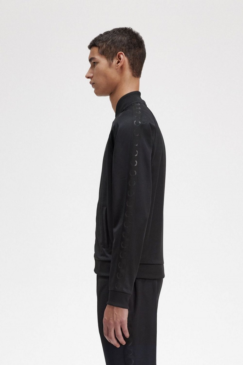 Fred Perry Tonal Tape Men's Track Jackets Black | HOZMV6329