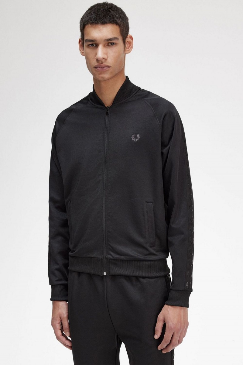 Fred Perry Tonal Tape Men's Track Jackets Black | HOZMV6329